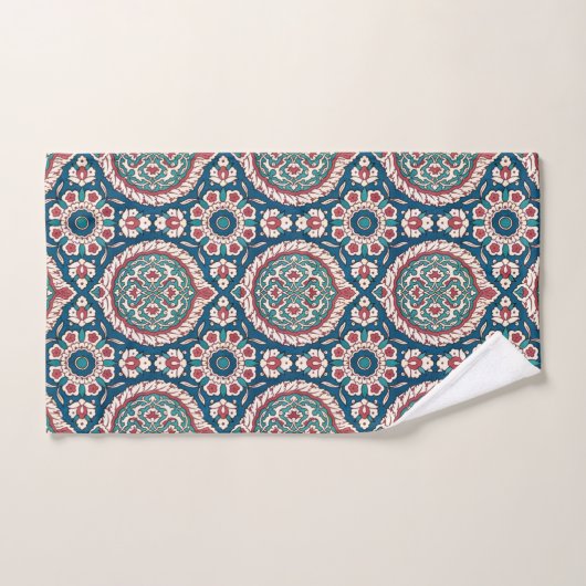 Blauw Wit Rood Blauwgroen Oosters Azulejo Patroon Bad Handdoek (Handdoek)