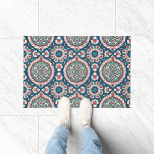Blauw Wit Rood Blauwgroen Oosters Azulejo Patroon Deurmat