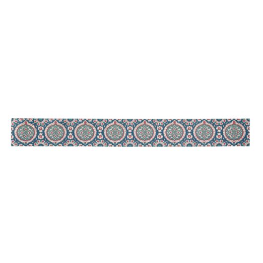 Blauw Wit Rood Blauwgroen Oosters Azulejo Patroon Lint (Voorkant)