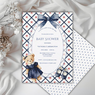 Blauw Wit Rood Klein Meisje Bloem Beer Vintage Kaart