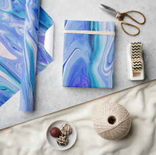 Blauw Wit Roze Teal Paars Marmer Agaat Abstract Cadeaupapier