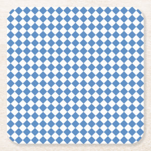Blauw Wit Ruitjes Diamant Patroon Vierkante Kartonnen Onderzetter