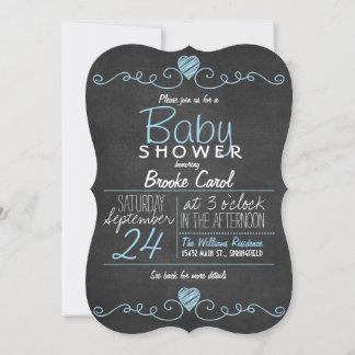 Blauw & Wit Rustiek Krijtbord, Hart Baby shower Kaart
