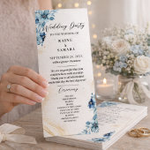 Blauw & Wit Rustieke Bloemen Wedding Party Program Programma