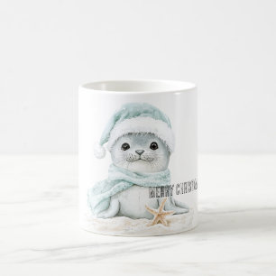 Blauw Wit Santa Hat Sjaal Seal Kerstmis Koffiemok