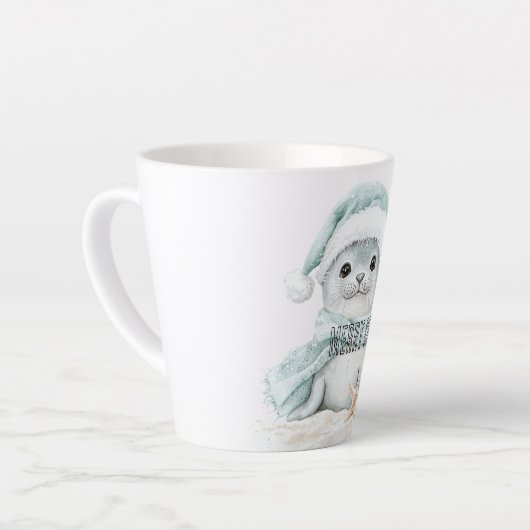 Blauw Wit Santa Hat Sjaal Seal Kerstmis Latte Mok (Linkerhoek)