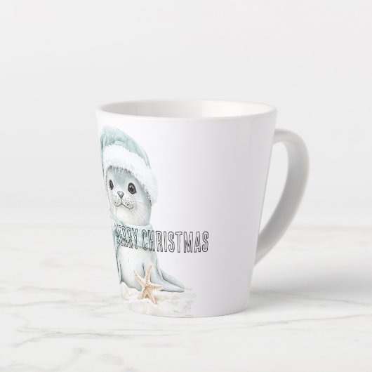 Blauw Wit Santa Hat Sjaal Seal Kerstmis Latte Mok (Rechterhoek)