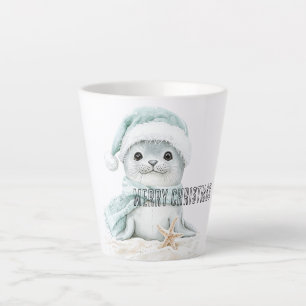 Blauw Wit Santa Hat Sjaal Seal Kerstmis Latte Mok