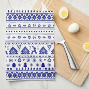 Blauw-wit Scandinavische Kerst Theedoek
