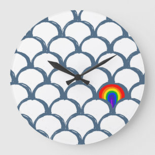 Blauw & Wit Schets Scallop Patroon & Regenboog Grote Klok
