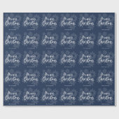 Blauw-wit script vrolijk kerstfeest cadeaupapier (Vlak)