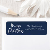 Blauw-wit script vrolijk kerstfeest etiket (Insitu)