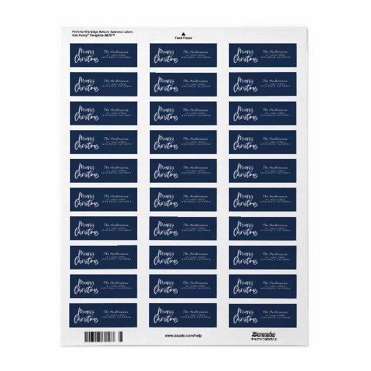 Blauw-wit script vrolijk kerstfeest etiket (Full Sheet)