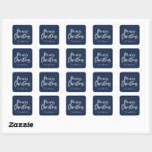Blauw-wit script vrolijk kerstfeest vierkante sticker (Vel)