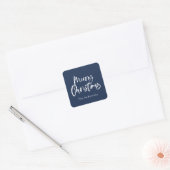 Blauw-wit script vrolijk kerstfeest vierkante sticker (Envelop)