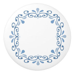 Blauw-wit scrollpatroon keramische knop