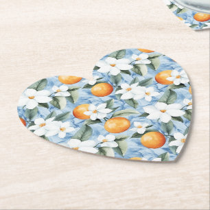 Blauw Wit Siciliaanse Zomer Bloemen Sinaasappels b Kartonnen Onderzetters