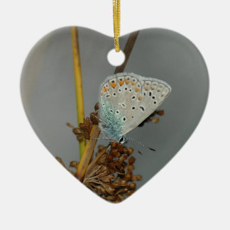 Blauw wit Sinaasappel met zwarte vlinder Keramisch Ornament