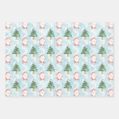 Blauw Wit Sneeuwman Sinterklaas Winter Polka Dots Inpakpapier Vel (Voorkant 3)