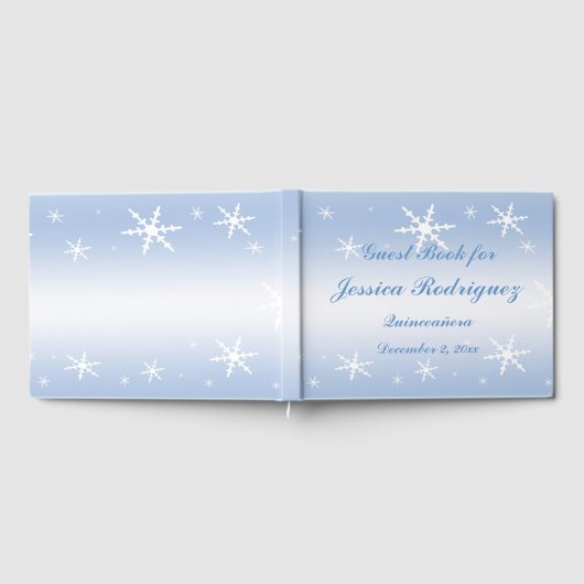Blauw Wit Sneeuwvlok Winter Quinceañera Guest Book Gastenboek (Volledig)