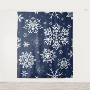 Blauw wit sneeuwvlokpatroon Kerst achtergrond Wandkleed