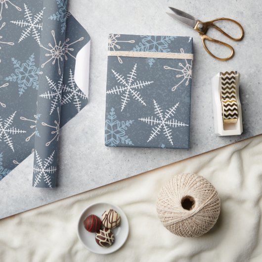 blauw wit Snowflake kerstmis Cadeaupapier (Crafts)
