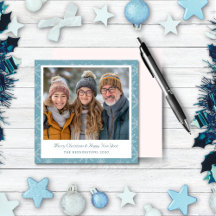 Blauw & Wit Snowflake Vierkante Vakantie Fotokaart