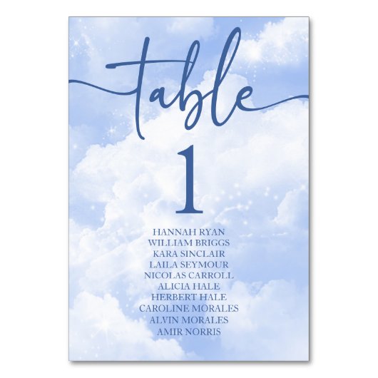Blauw Wit Sparkle Wolken Bruiloft Kaart (Achterkant)