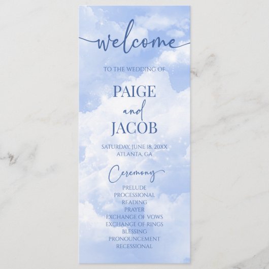 Blauw Wit Sparkle Wolken Dromerige Elegante Bruilo Programma (Voorkant)