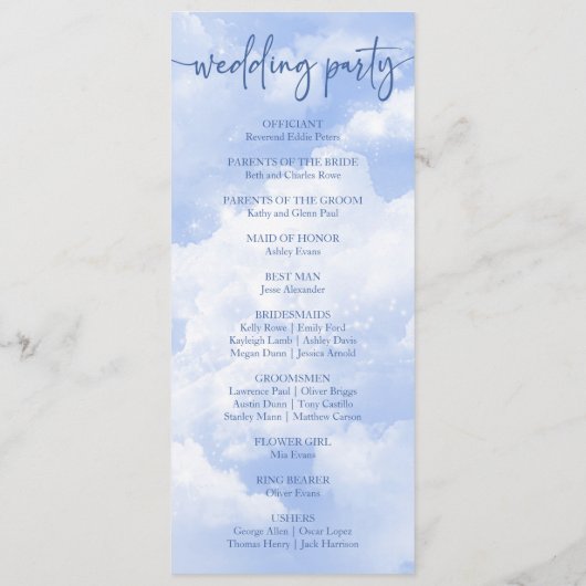 Blauw Wit Sparkle Wolken Dromerige Elegante Bruilo Programma (Achterkant)