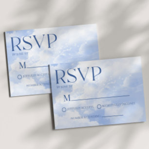Blauw Wit Sparkle Wolken Dromerige Elegante Bruilo RSVP Kaartje