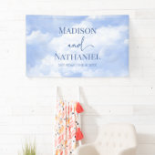 Blauw Wit Sparkle Wolken Dromerige Elegante Bruilo Spandoek (Insitu)