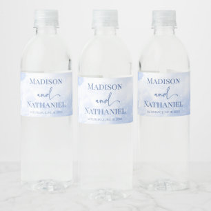 Blauw Wit Sparkle Wolken Dromerige Elegante Bruilo Waterfles Etiket