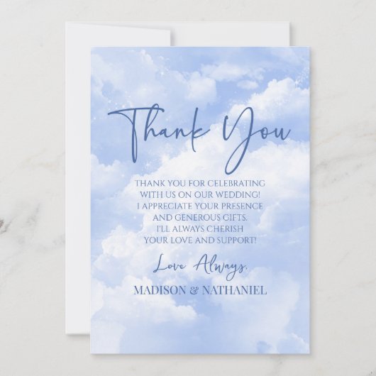 Blauw Wit Sparkly Wolken Bruiloft Bedankkaart (Voorkant)