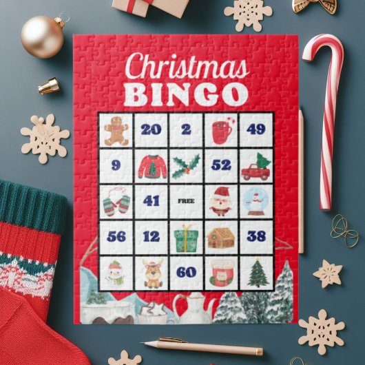 Blauw Wit Speelse Kerstmis Bingo puzzel