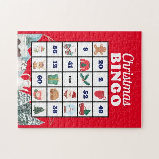 Blauw Wit Speelse Kerstmis Bingo puzzel Legpuzzel (Horizontaal)