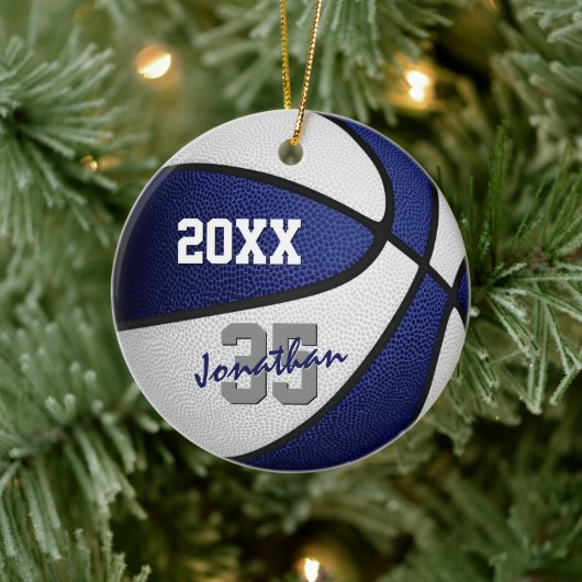 blauw wit , sportteam en basketbal keramisch ornament (Boom)