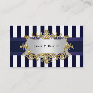 Blauw wit streep, blauw lint, goudvormig etiket visitekaartje