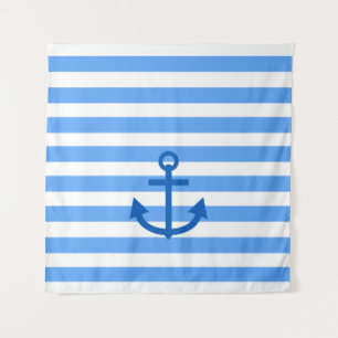 Blauw & Wit Streeppatroon met Anker Wandkleed