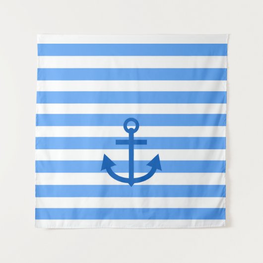 Blauw & Wit Streeppatroon met Anker Wandkleed (Voorkant)