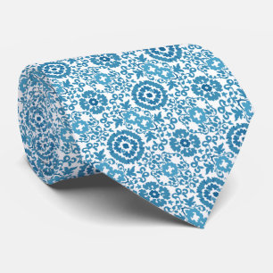 Blauw & Wit Swirl Bloempatroon Stropdas