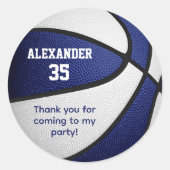 blauw wit team kleuren jongens basketbal ronde sticker (Voorkant)