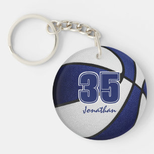 Blauw wit team kleuren jongens basketbal sleutelhanger