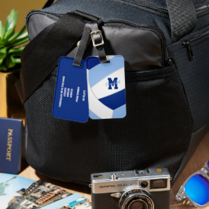 blauw wit team kleuren monogrammen volleyball bagagelabel