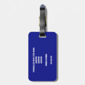 blauw wit team kleuren monogrammen volleyball bagagelabel (Achterkant verticaal)