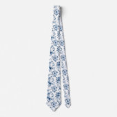 Blauw Wit Toile Bloemen bruiloft Groomsmen Groom Stropdas (Voorkant)