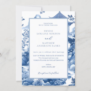 Blauw & Wit Toile Chinoiserie Blauwe Pagoda bruilo Kaart