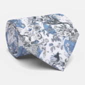 Blauw-wit Toile de Fleur Stropdas (Opgerold)