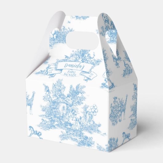 Blauw-wit Toile de Jouy Baby shower Bedankdoosjes (Voorkant Zijde)