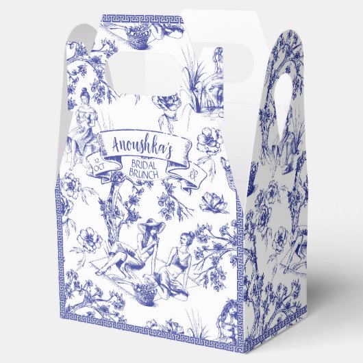 Blauw-wit Toile de Jouy Vrijgezellenfeest Bedankdoosjes (Geopend)